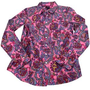 Talbots Pink Paisley Print Non Iron Button Down Shirt Women's Size 4